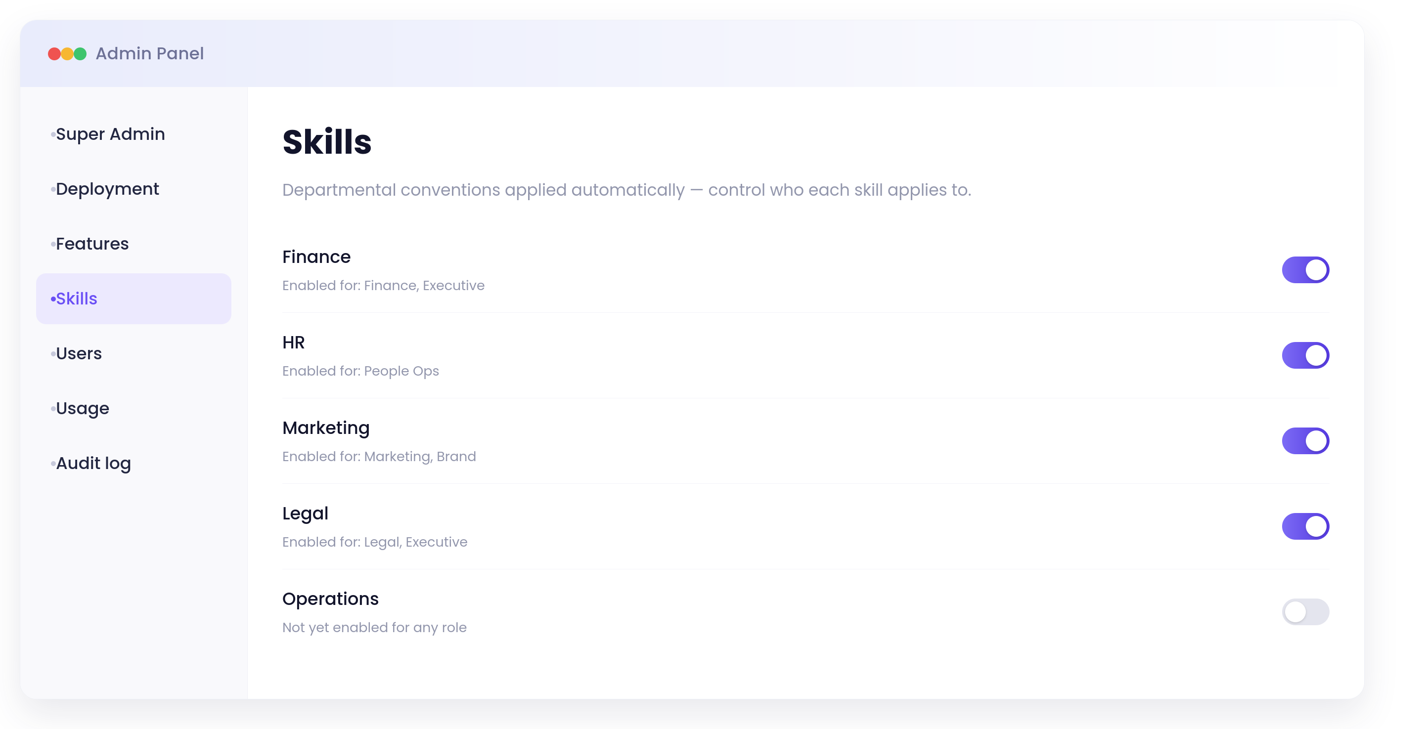 Skills tab dashboard preview