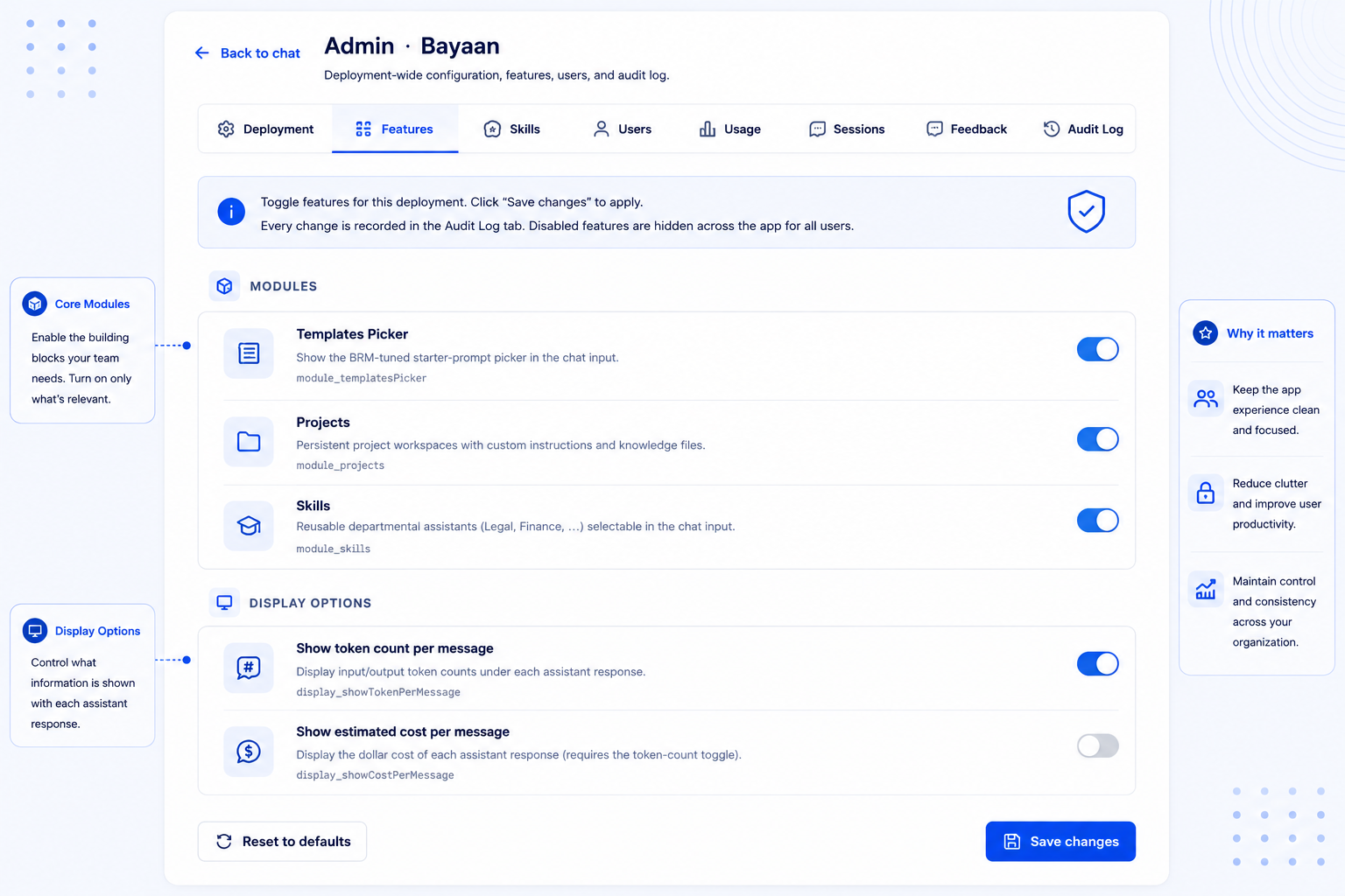 Bayaan feature management controls