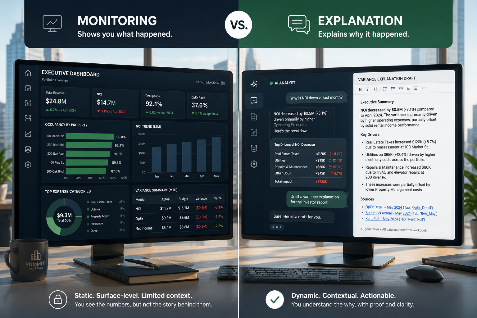 Monitor, explain, and deliver workflow for CRE reporting